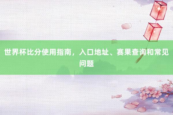 世界杯比分使用指南，入口地址、赛果查询和常见问题