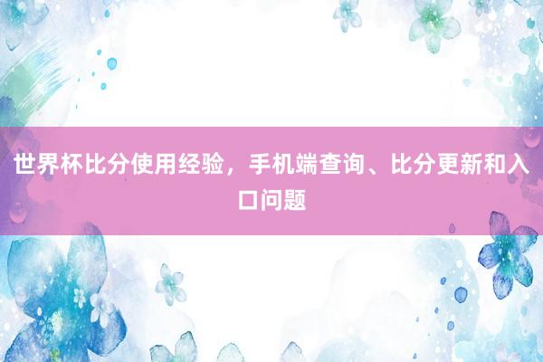世界杯比分使用经验，手机端查询、比分更新和入口问题