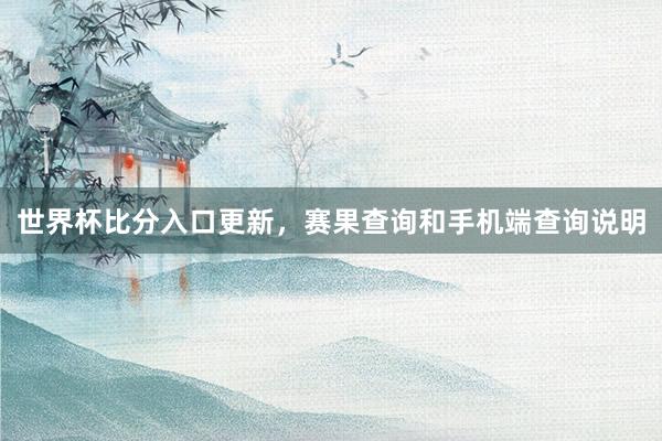 世界杯比分入口更新，赛果查询和手机端查询说明